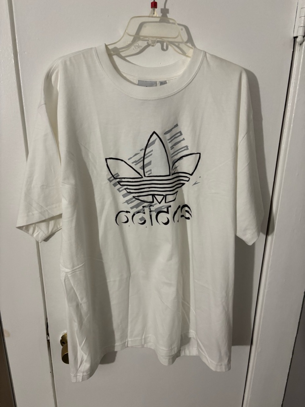 adidas White T-Shirt with Black Trefoil Sketch